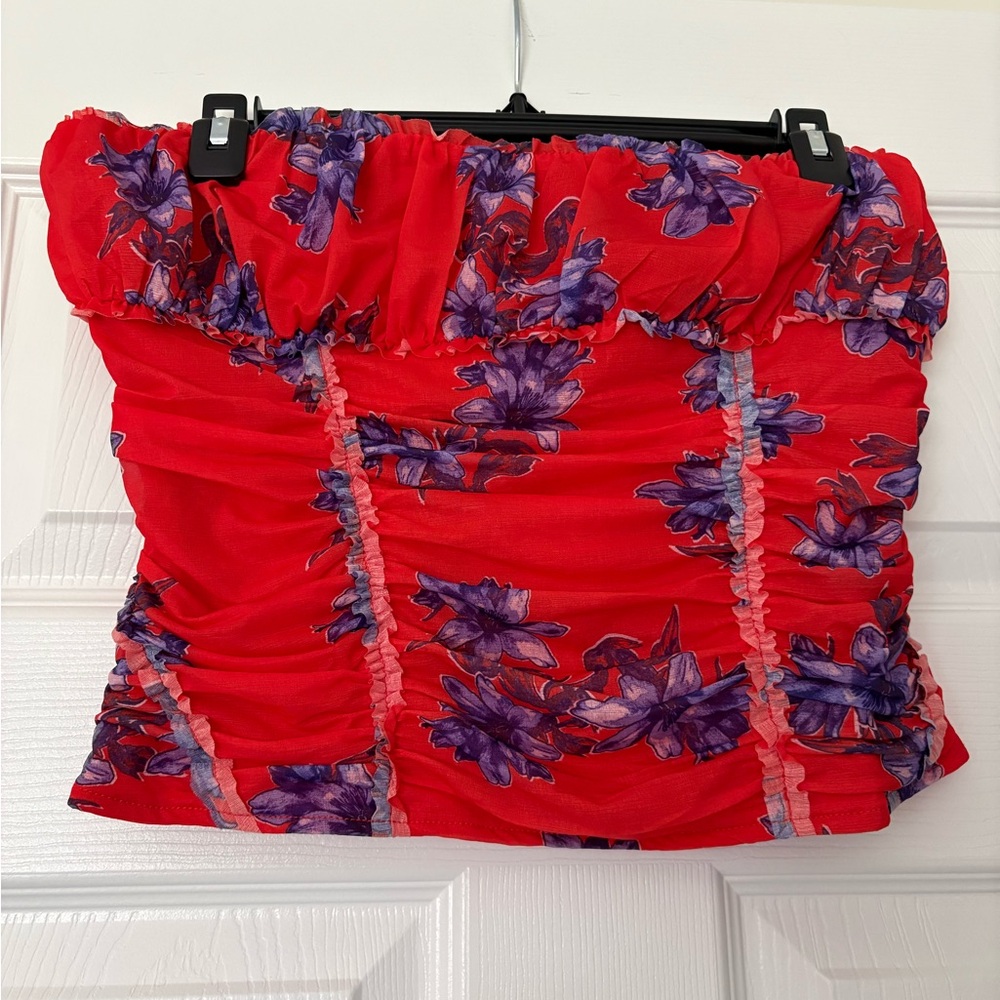 NWT Free People Red Floral Smocked Tube Tank Top